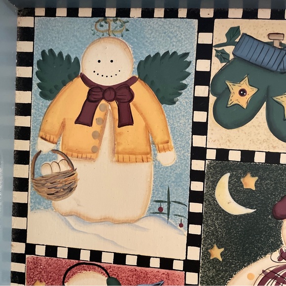 Debbie Mumm SNOWMEN Rectangular Hand Painted Wooden 9x12 Tray Christmas Vintage - Picture 8 of 11